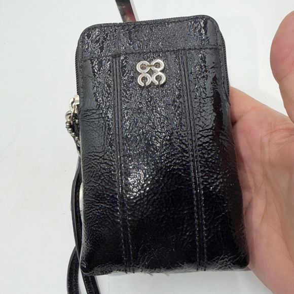 Coach Black Patent Leather Wristlet Phone Wallet Pouch Bag Charm - Picture 3 of 9